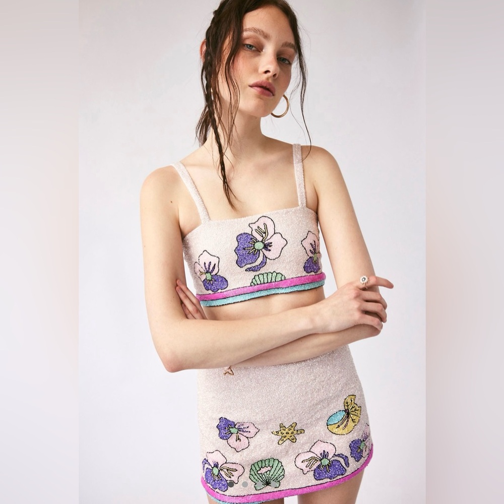 OCEANUS Tallulah Crystal Beaded Ocean Life Top & Skirt SET ⭐️LUXURY⭐️ NWT 🔖